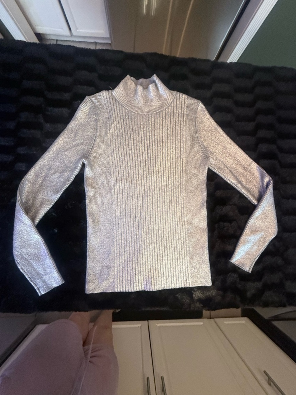 Metallic Silver Ribbed Sweater - Picture 4 of 6